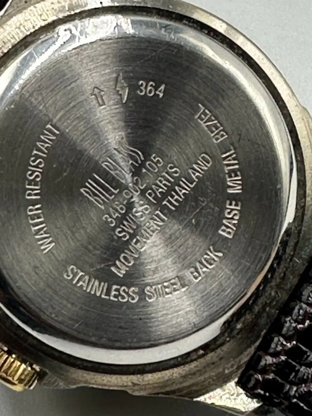 3/$30 Vintage Bill Blass Watch Women Silver Tone Gold Dial Leather Band 7.5